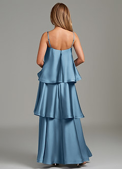 Azazie Azalea Robes de demoiselle d'honneur Robe Trapèze en Satin extensible Drapé Acier Bleuté image5