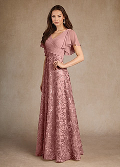 Azazie Fallon Mère de la mariée Robes Robe Trapèze en Dentelle Plissée Rose Poussiéreuse image5