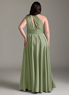 Azazie Charlize Bridesmaid Dresses Pistachio A-Line One Shoulder Stretch Satin Dress image10