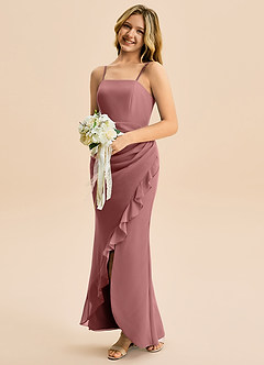 Azazie Buzzy Junior Robe Fourreau en Mousseline de soie Plissée Rose Du Désert image3