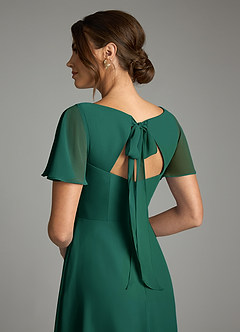 Azazie Kimber Vestidos de damas de honor Vestido de Esmeralda de Gasa de Corte en A con Manga volante image8