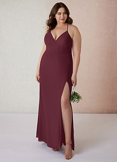 Azazie Becca Vestidos de damas de honor Vestido de Cabernet de Gasa de Corte Recto con Cuello en V image7