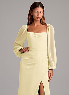 Azazie Brixley Robes de demoiselle d'honneur Robe Sirène en Mousseline de soie Manche longue Sorbet Citron image7