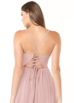 Azazie Aaida Robes de demoiselle d'honneur Robe Trapèze en Mousseline de soie Corset Rose Poudré image3