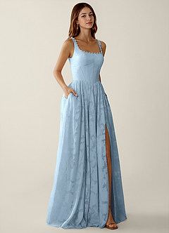 Megan Sky Blue Lace A-line Prom Dress image4