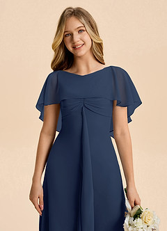 Azazie Selena Junior Dark Navy A-Line Ruched Chiffon Dress image7