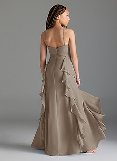 Azazie Peyton Junior Taupe A-Line V-Neck Cascading Ruffles Chiffon Dress image2