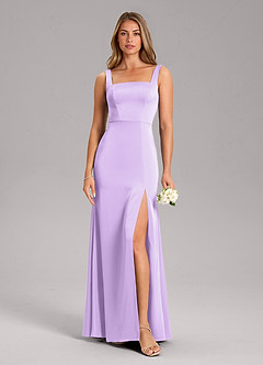 Azazie Frostine Robes de demoiselle d'honneur Robe Trapèze en Satin extensible Arc Lilas image3