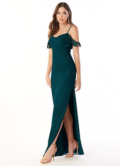 Azazie Emeralda Vestidos de damas de honor Vestido de Pino de Gasa de Corte Recto con Vestidos sin tirantes image1