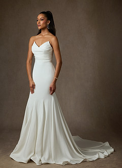 Azazie Lanelle 웨딩드레스 인어 크레이프 백 새틴 채플 트레인 드레스 image3