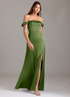 Azazie Zayla Robes de demoiselle d'honneur Robe Trapèze Convertible en Satin extensible Épaule décolletée Genévrier image3