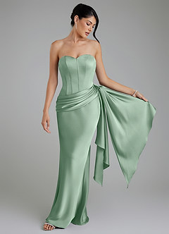 Azazie Draya Robes de demoiselle d'honneur Robe Sirène en Satin extensible Sans bretelles Agave image4