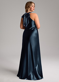 Azazie Doretta Bridesmaid Dresses Dark Navy Mermaid Bow Metallic Satin Dress image9
