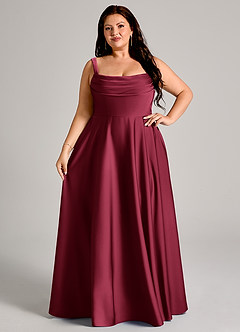 Azazie Shaude Bridesmaid Dresses Burgundy A-Line Pleated Stretch Satin Dress image13