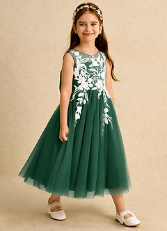 Azazie Sundae Flower Girl Dresses Dark Green Ball-Gown Lace Dress image4