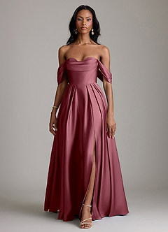 Azazie Loisa Abiti da Damigella Abito A-Line in Raso Elasticizzato a Spalla Scoperta Rosa Del Deserto image7