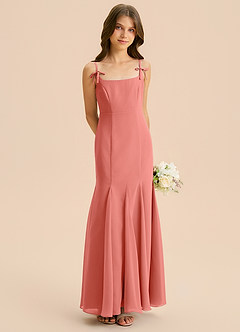 Azazie Evey Junior Abito Sirena in Chiffon Plissettato Salmone Rosa image4