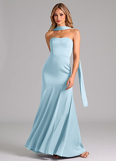 Azazie Shiloh Bridesmaid Dresses Sky Blue Mermaid Strapless Stretch Satin Convertible Dress image4