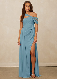 Christian Siriano Bridal for Azazie 1014 Bridesmaid Dresses Moody Blue A-Line Off the Shoulder Chiffon Dress image4