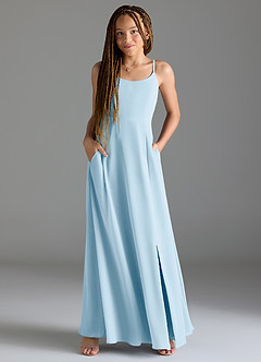 Azazie Moira Junior Agave A-Line with Pockets Chiffon Dress image4