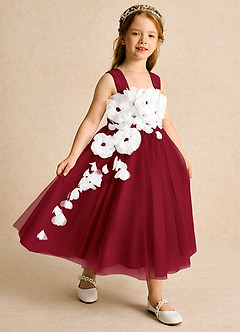 Azazie Dovey Flower Girl Dresses Burgundy Ball-Gown Bow Tulle Dress image6