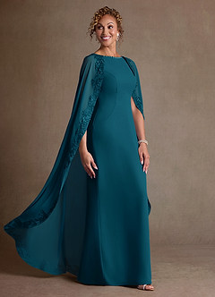 Azazie Artemisia Mother of the Bride Dresses Ink Blue Sheath Lace Chiffon Dress image2