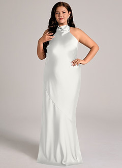 Azazie Velli Abiti da Damigella Abito Sirena in Raso Elasticizzato Collo Alto Bianco image9