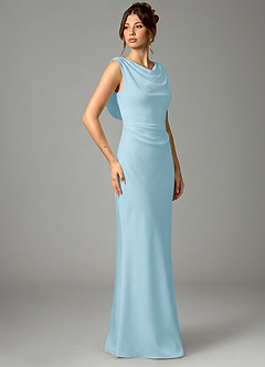 Azazie Kieryn Bridesmaid Dresses Sky Blue Mermaid Pleated Stretch Satin Dress image3