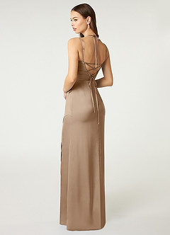 Azazie Desi Bridesmaid Dresses Taupe Sheath Halter Corset Stretch Satin Dress image5