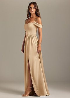 Azazie Calianna Bridesmaid Dresses Champagne A-Line Off the Shoulder Stretch Satin Convertible Dress image6