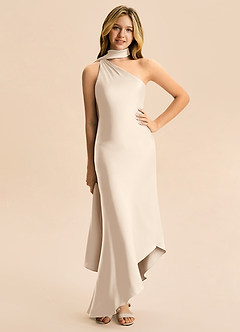 Azazie Briony Junior Etui Plissee Stretch-Satin Kleid Alabaster Weiß image3