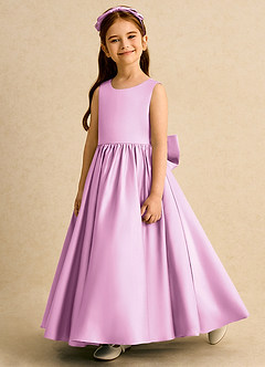 Azazie Nellia vestidos de niña de las flores Vestido de Rosa Caramelo de Satin Mate de Corte En A con Lazo image3