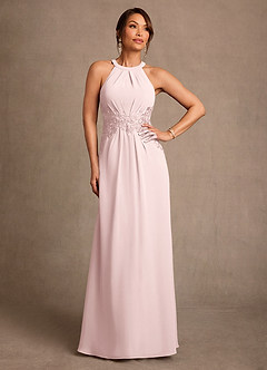 Azazie Georgie Mother of the Bride Dresses Blushing Pink A-Line Lace Chiffon Dress image1