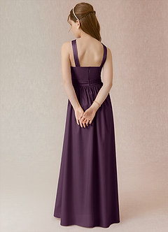 Azazie Jiya Junior Plum A-Line Pleated Stretch Satin Dress image2