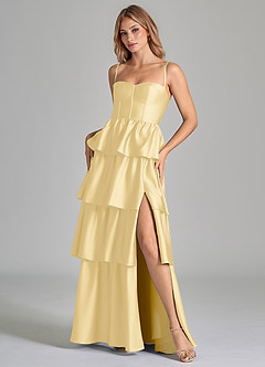 Azazie Faye Bridesmaid Dresses Butter A-Line Ruched Stretch Satin Dress image8