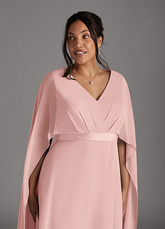 Azazie Isa Mère de la mariée Robes Robe Trapèze en Mousseline de soie Col V plissé Rose Poudré image11