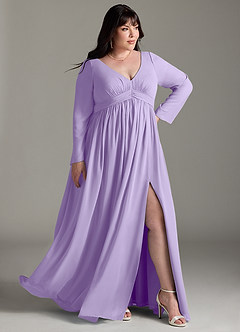 Azazie Teton Robes de demoiselle d'honneur de maternité Robe Trapèze Manche longue Longueur ras du sol Mousseline de soie image11