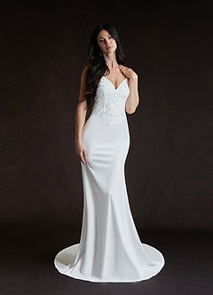 Azazie Kita Wedding Dresses Diamond White Mermaid Lace Stretch Crepe Dress image1