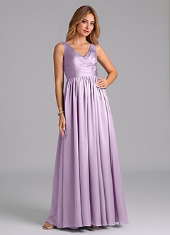 Azazie Keyla Final Sale Frosted Lilac A-Line Pleated Stretch Satin Dress image5