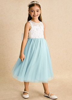 Azazie Lina Flower Girl Dresses Ivory Sea Glass Ball-Gown Lace Dress image3