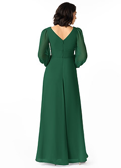 Azazie Sage Schlussverkauf A-Linie Langarm Chiffon Kleid Dunkelgrün image2