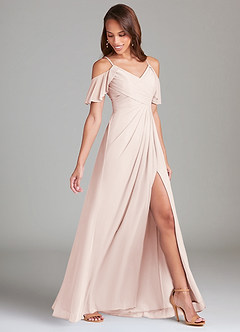 Azazie Dakota Bridesmaid Dresses Rose Petal A-Line Off the Shoulder Mesh Dress image3