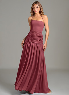 Azazie Vashti Bridesmaid Dresses Merlot A-Line Chiffon Dress image1