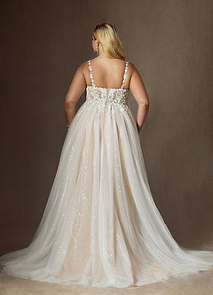 Azazie Florian Hochzeitskleider A-Linie V-Hals Pailletten Tüll Kleid Diamantweiß Champagner image9