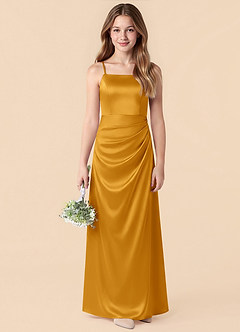 Azazie Renna Junior Robe Sirène en Satin extensible Plissée Caramel écossais image1