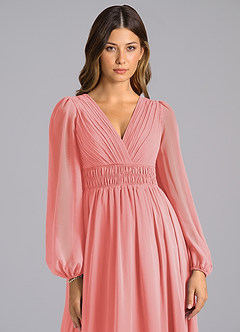 Azazie Palerma Jurken voor bruidsmeisjes Jurk van Chiffon met A-Lijn Lange mouw Koraal image6