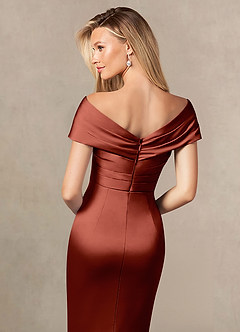 Azazie Ludlow Kleider für die Brautmutter Meerjungfrau-Linie Plissee Stretch-Satin Kleid Terrakotta image5