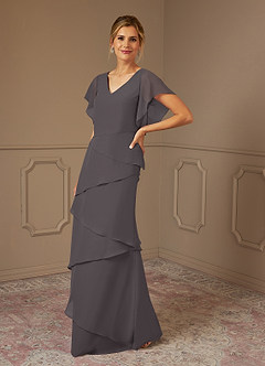 Azazie OHara Mother of the Bride Dresses Steel Grey A-Line V-Neck Chiffon Dress image4