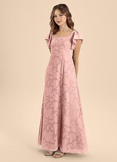 Azazie Bondi Junior Powder Pink A-Line Bow Floral Burnout Dress image3