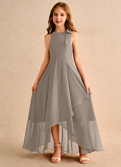 Azazie Boop Girls Formal Flower Girl Dresses Taupe A-Line Bow Chiffon Dress image5